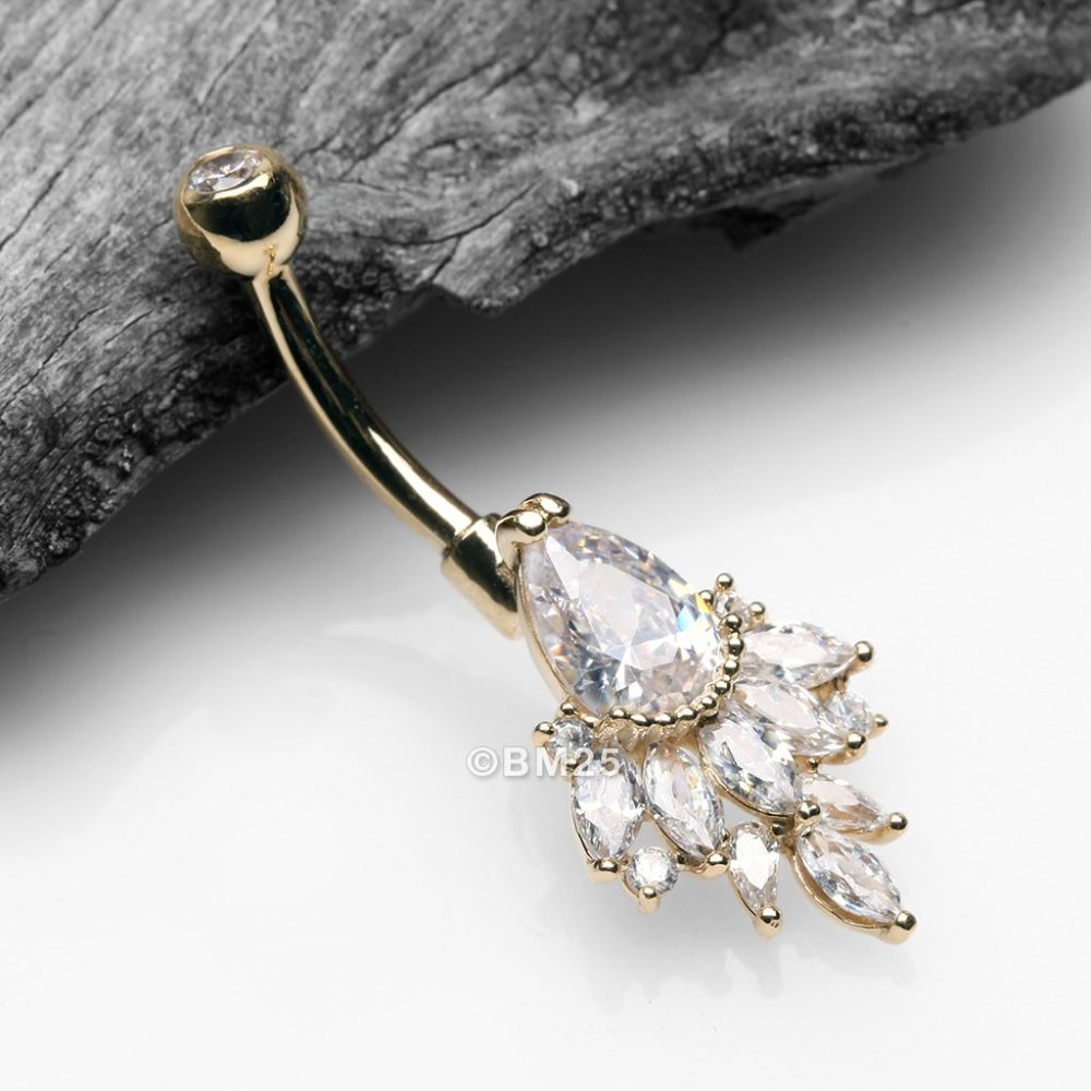 14 Karat Gold Luscious Floral Sparkle Teardrop Belly Button Ring
